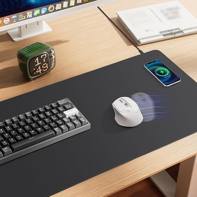 Mouse Pad with Wireless Charging, PU Leather Fast Charging Gaming Mouse Pad - Image 2