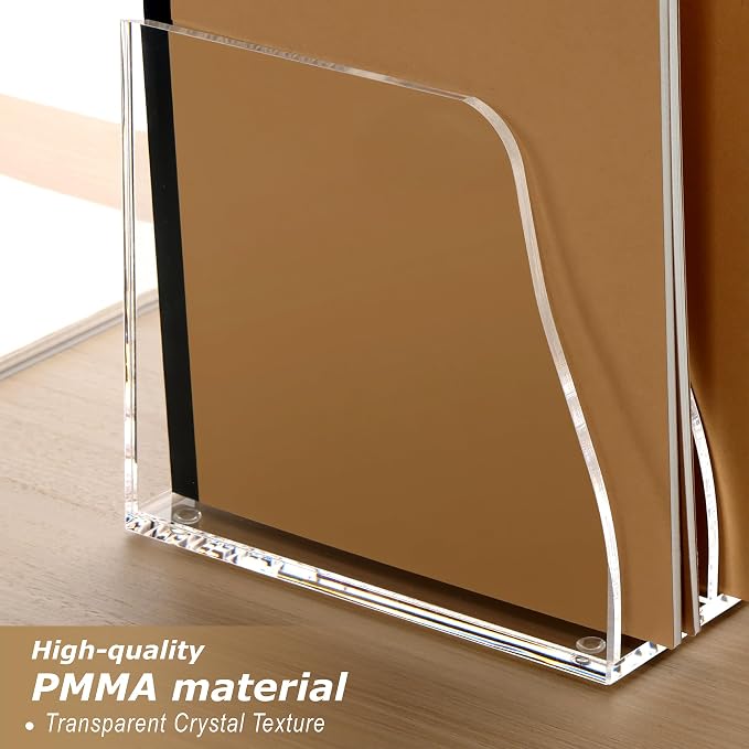 SANRUI Acrylic Desk File Organizer, 8 Vertical Compartments Clear Magazine File - Image 6