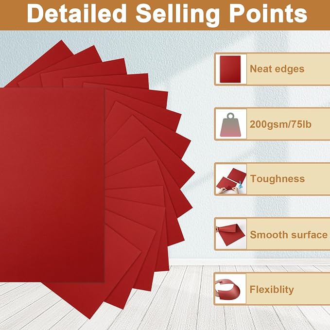 Silunkia 100 Sheets Christmas Red Cardstock 8.5 x 11 Scrapbooking Paper - Image 3