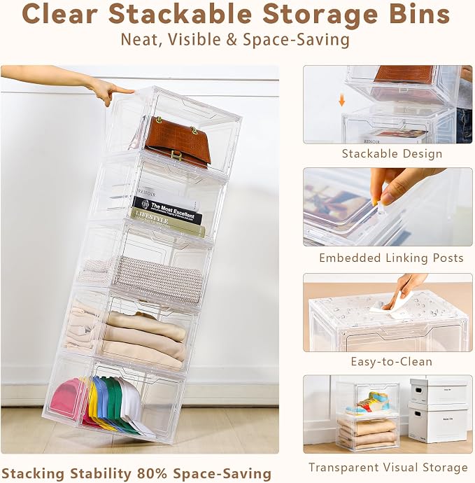 Freebat Closet Organizers and Storage, Acrylic Clear Plastic Storage Bins - Image 3