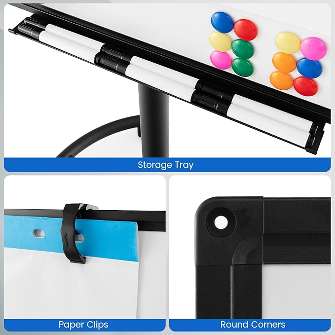 Goplus 40” x 26” Rolling Whiteboard, Height Adjustable Magnetic Dry Erase Board - Image 6