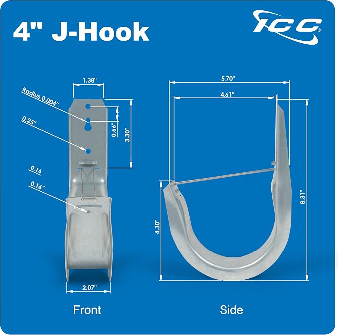 ICC 4-Inch Wall Mount J-Hook – 25-Pack, Cable Support Hooks - Image 9