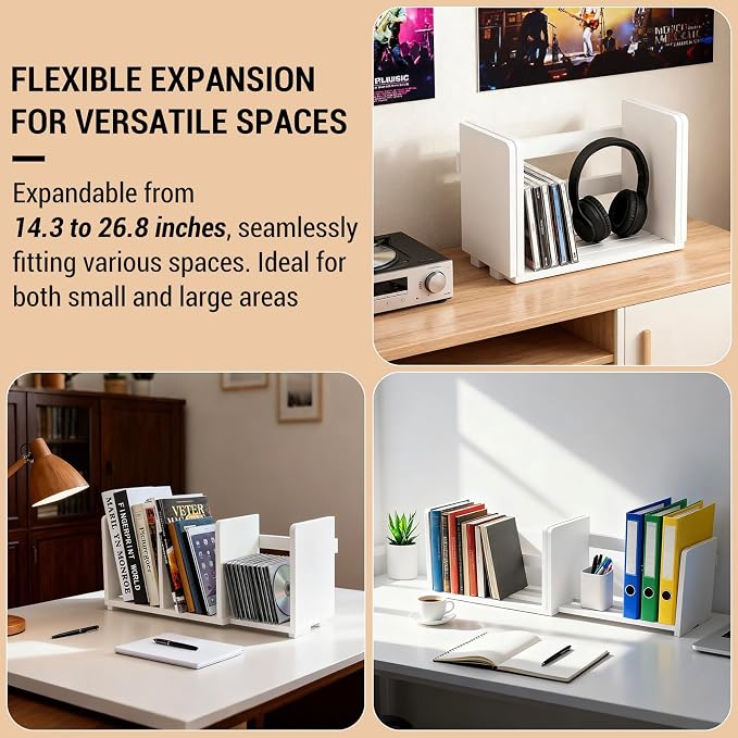 MyGift White Wood Desktop Bookshelf Organizer, Expandable Adjustable Display - Image 4