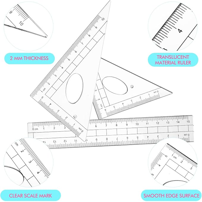 Zonon 24 Sets Math Geometry Kit Student 10 Pcs Shatterproof Storage Box - Image 7