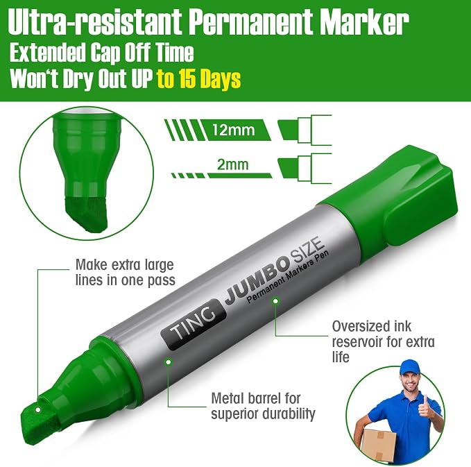 Fuutreo 10 Pack Jumbo Permanent Markers Bulk Large Chisel Tip Permanent Markers - Image 4
