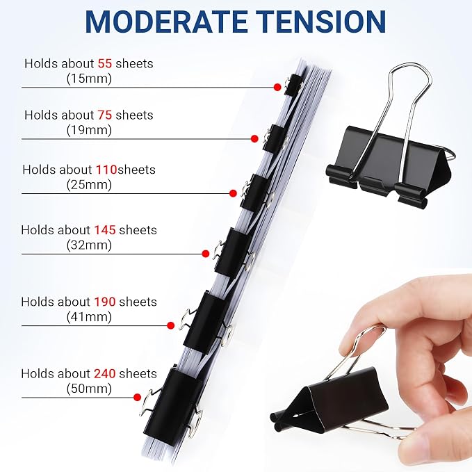 72 PCS Medium Binder Clips – 1.6Inch Heavy Duty Black Metal Paper Clamps - Image 5