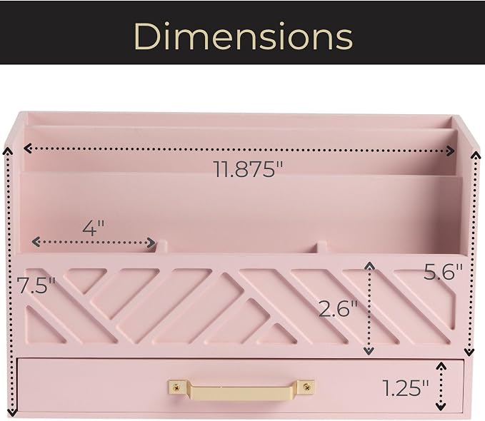 BLU MONACO Pink Wooden Desk Organizer - Image 6