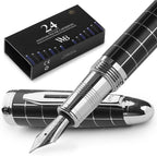 Wordsworth & Black Majesti Fountain Pen-, Luxury Case, Chrome Finish; Fine Nib- by WordsworthBlack