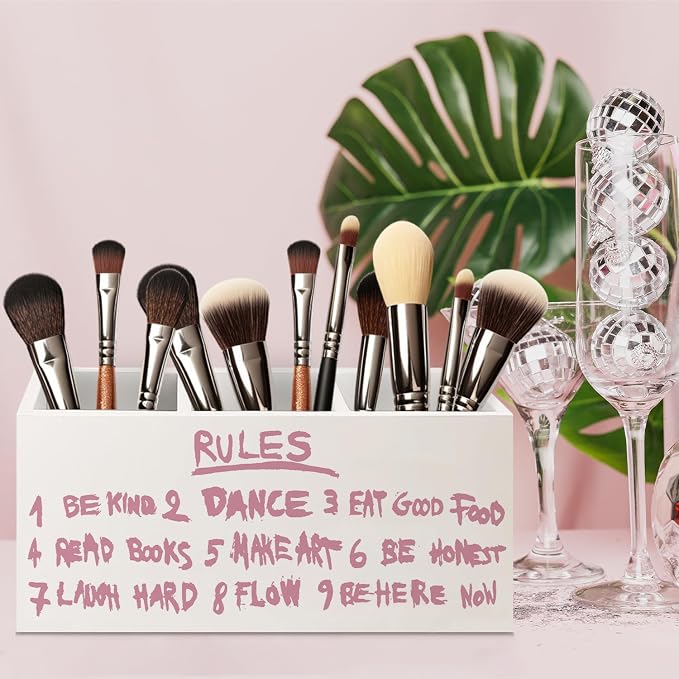 URLLUAE Inspirational Pink Rules Makeup Brush Toothbrush Holder Organizer - Image 2