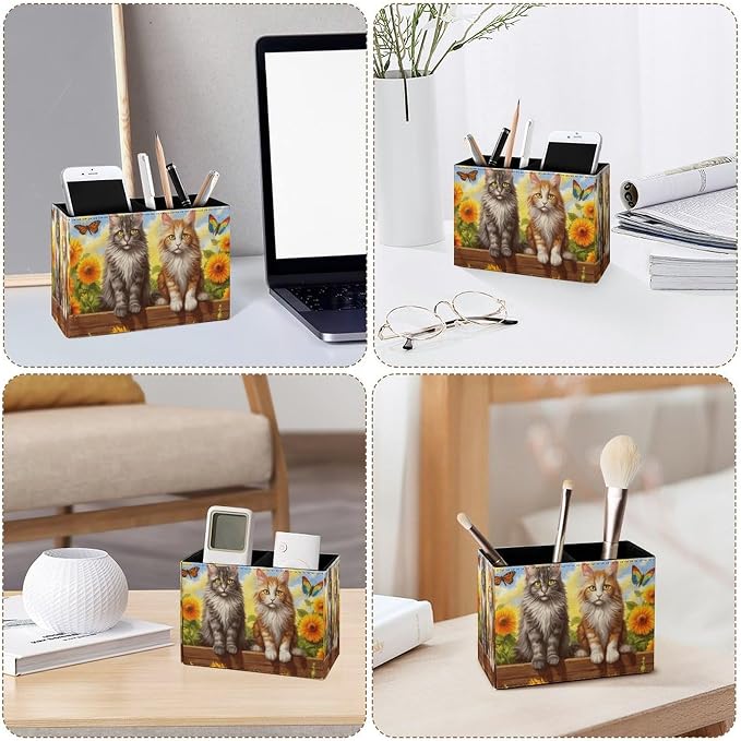 Famame Cute Vintage Cats Sunflower Fence Pencil Holder - Image 4