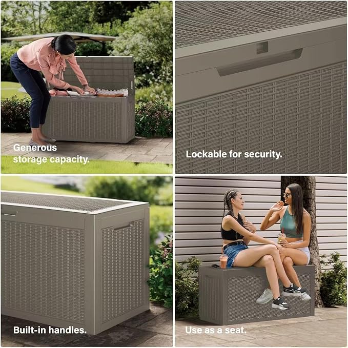 Decksplore 320 Gallon Outdoor Storage Box Waterproof Lockable Resin Deck Box - Image 8