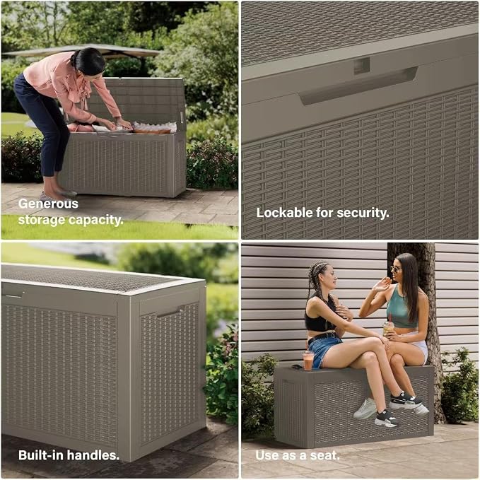 Decksplore Outdoor Storage Box Waterproof, 200 Gallon Lockable Resin Large Deck - Image 6