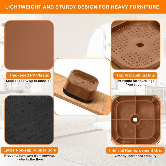 shouwuhho 18 Pack Furniture Risers Adjustable Bed Risers Heavy Duty Lifts - Image 3