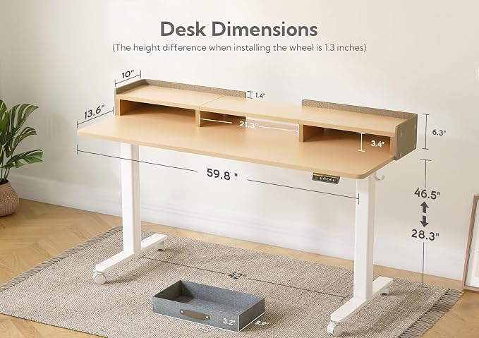 Claiks Standing Desk with Drawers, Adjustable Stand Up Electric Standing Desk - Image 2