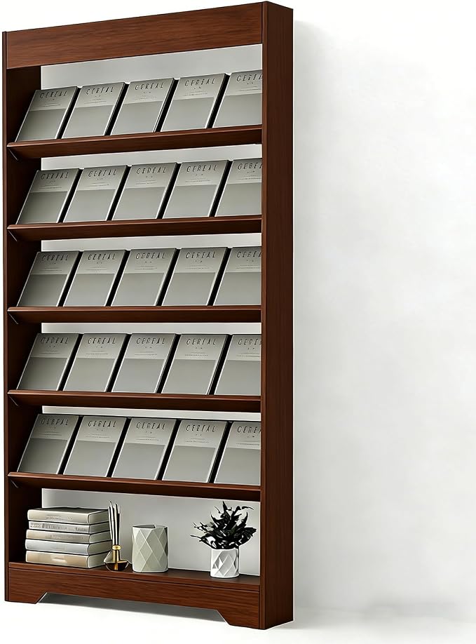 LHIUGE 6-Layer Brochure Display Rack, Freestanding Wooden Magazine Rack by LHIUGE