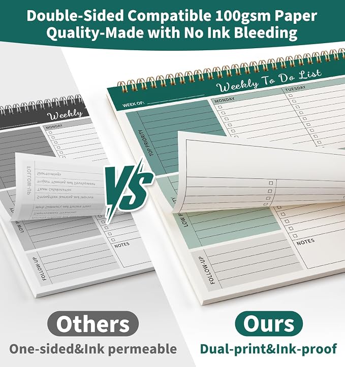 ALKALO 104 Pgs Weekly To Do List Notepad, 52 Duplex-Printed Undated Sheets 100 - Image 5
