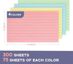 300PCS Colored Index Cards 5x8, Goefun Ruled Flashcards, 4 Color Notecards - Image 2
