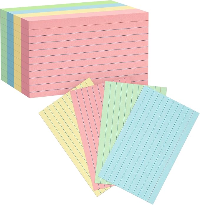Colored Index Cards 3x5, Goefun Lined Notecards 100Pcs, 4 Color Flsahcards by Goefun
