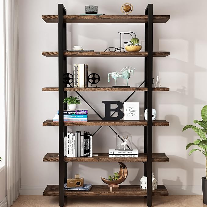 AY-AOYUAN Solid Wood Bookcase and Book Shelves Wood and Metal Shelving Unit 6 - Image 3
