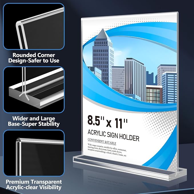 Eocnrhe Acrylic Sign Holder 8.5 x 11 10 Pack, Double-Sided Clear Sign Holder - Image 6