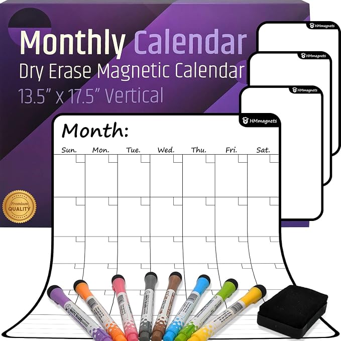 Large Dry-Erase Magnetic Monthly Calendar + Free Bonus: 3 Grocery/to-Do List - Image 9