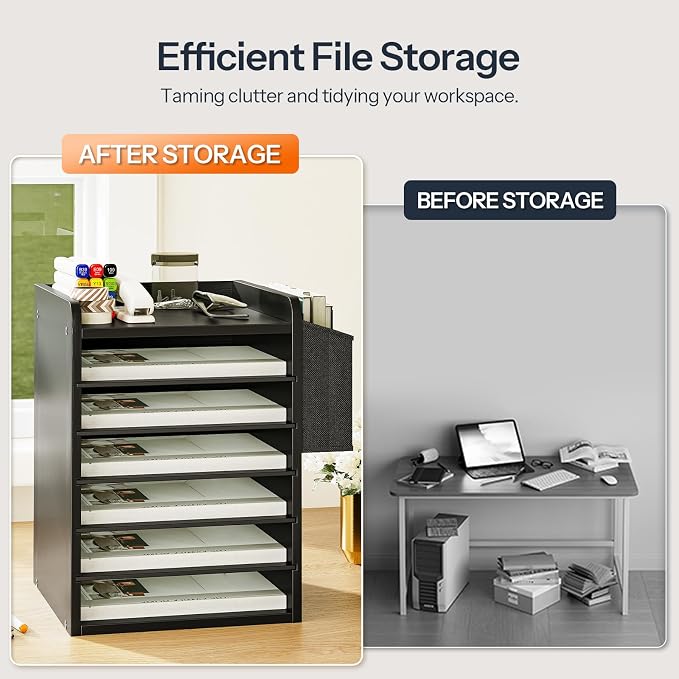 HOOBRO Adjustable Countertop Mail Sorter, 6 Tier Wooden Paper Organizer - Image 5