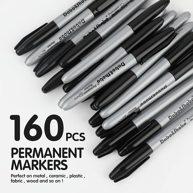 Dabo&Shobo Permanent Markers, 160 Pack Black Permanent Markers Bulk, Fine Tip - Image 2