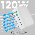 USB C Charger Block, 120W 6 Port USB Charging Station, Portable PD Fast Wall - Image 2
