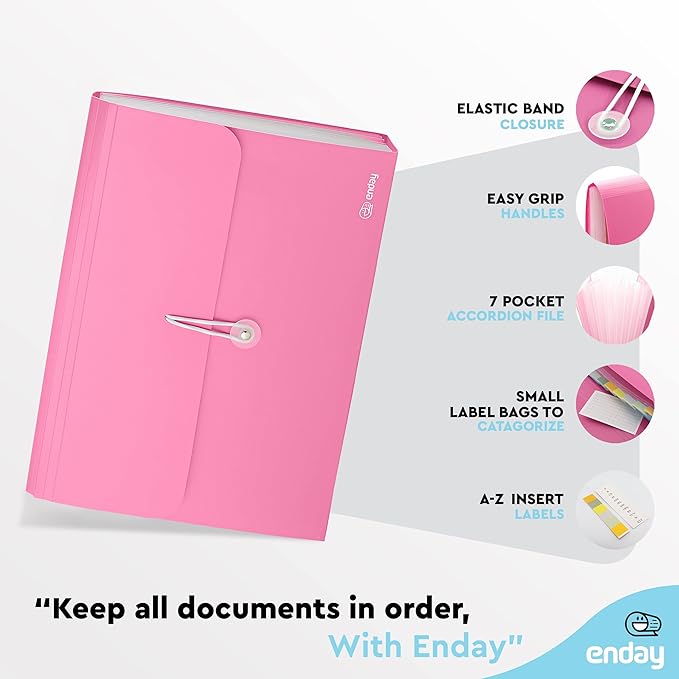Accordion File Organizer Pink, 7 Pocket Expanding File and Cover Folder - Image 4