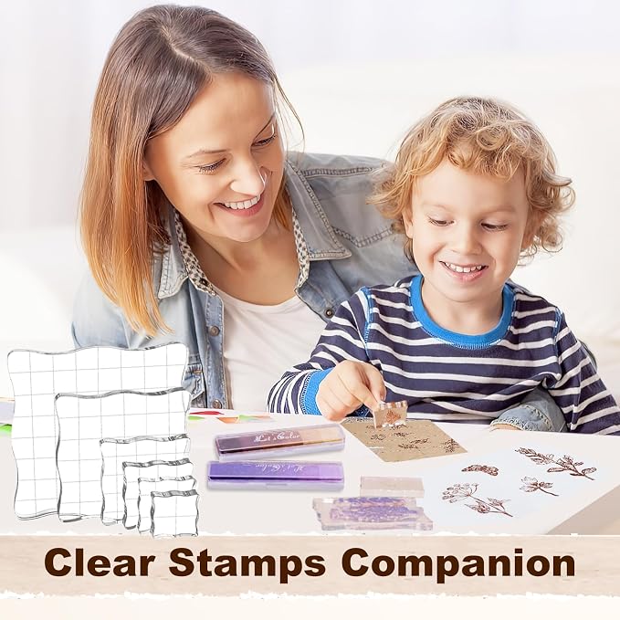UCEC 4 Sheets Clear Stamps Set for Card Making and 2 Pcs Acrylic Stamp Block - Image 6