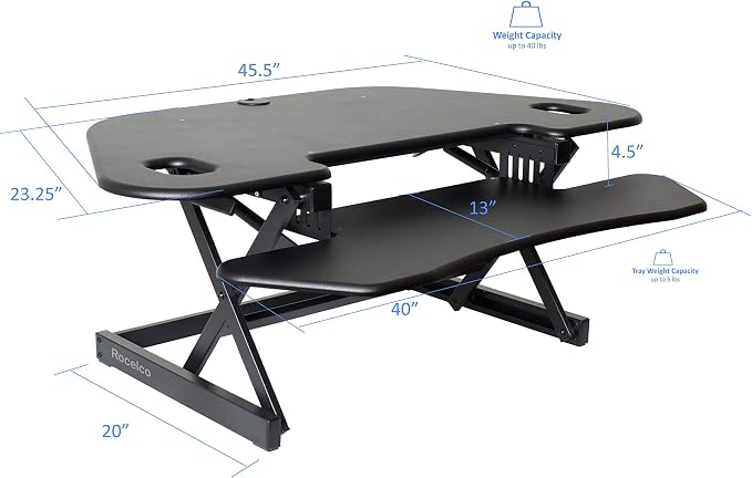 Rocelco 46" Height Adjustable Corner Standing Desk Converter - Image 3