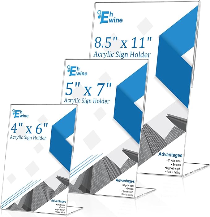 EHWINE 24 Pack 5 x 7 Acrylic Sign Holder, Vertical Slanted Back Paper Holder - Image 7