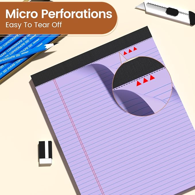 6 Pack Legal Pads 8.5 X11, College Ruled Notebook, 300 Sheets Colored Note Pad - Image 4