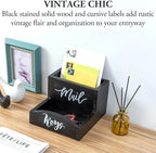 MyGift Urban Modern Mail Holder and Key Organizer Tray in Black Stained Solid - Image 2