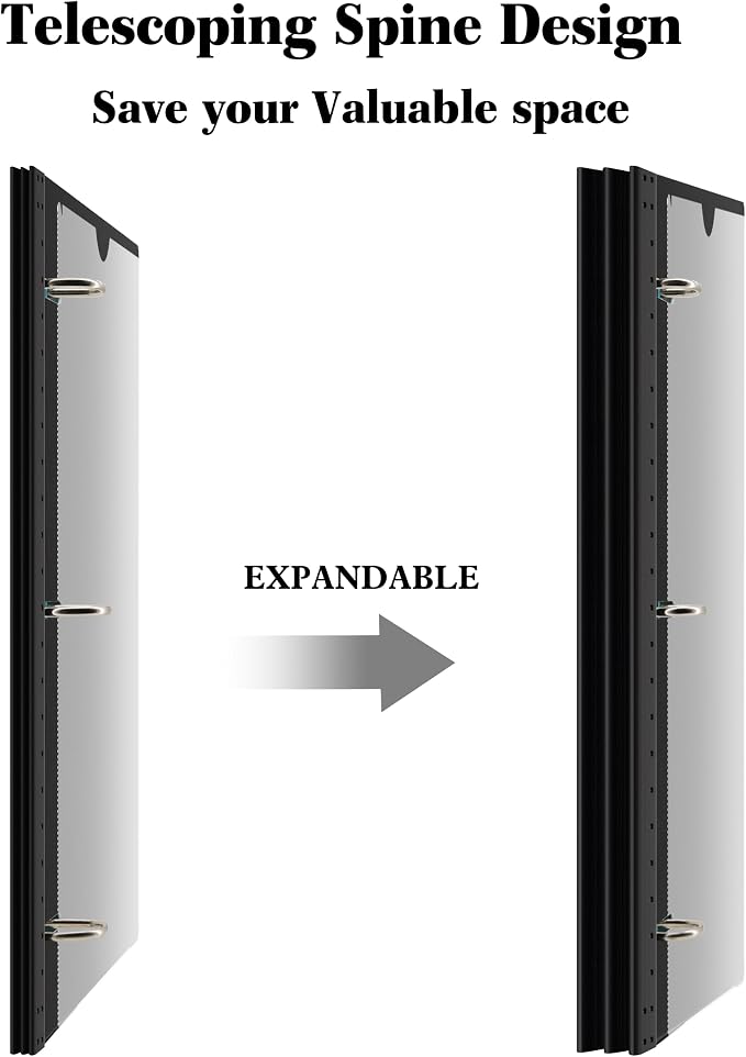 INFUN 1 Inch Telescoping 3 Ring Binder Black+White - Image 2