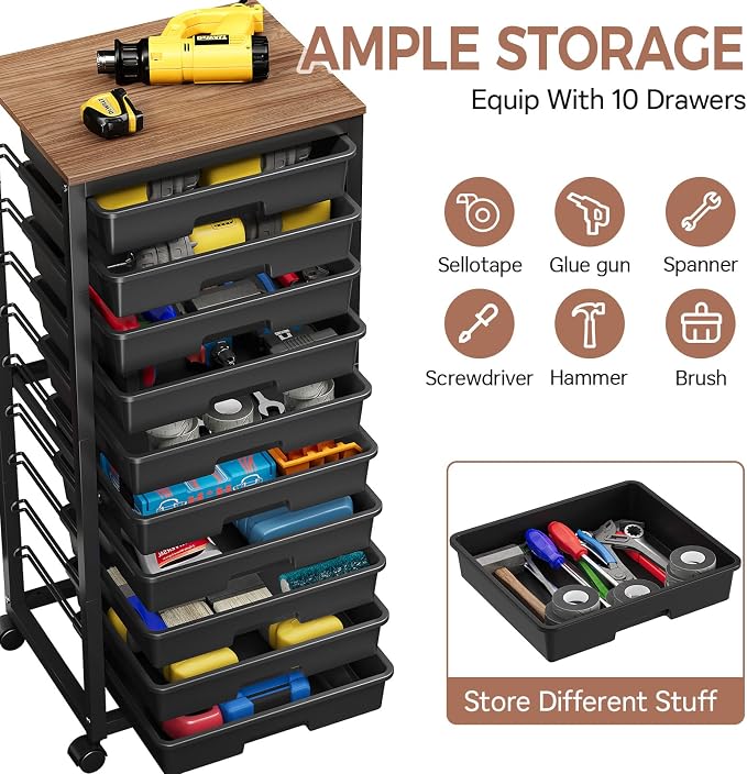 SYKIARIOL Rolling Cart with Drawers, 10 Drawer Rolling Cart, Rolling storage - Image 5