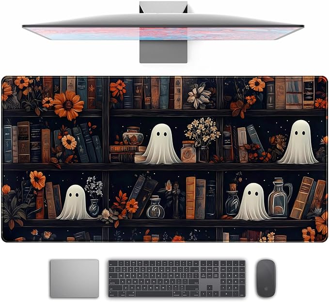 Cute Ghost Desk Mat Dark Vintage Large Mouse Pad Gaming Black Mouse Pad XXL by TENG+DA+QING