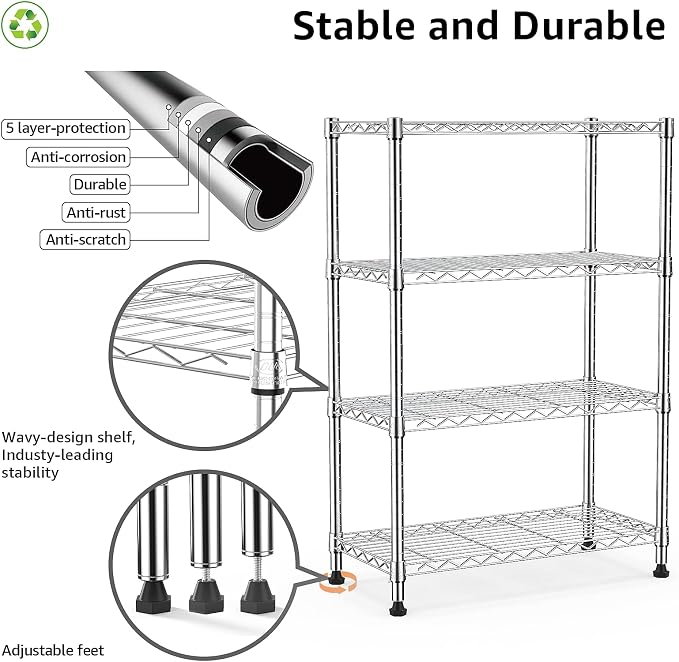 M MZG 1000 lbs Storage Shelving Steel Heavy Duty 4-Tier Utility Shelving Unit - Image 4