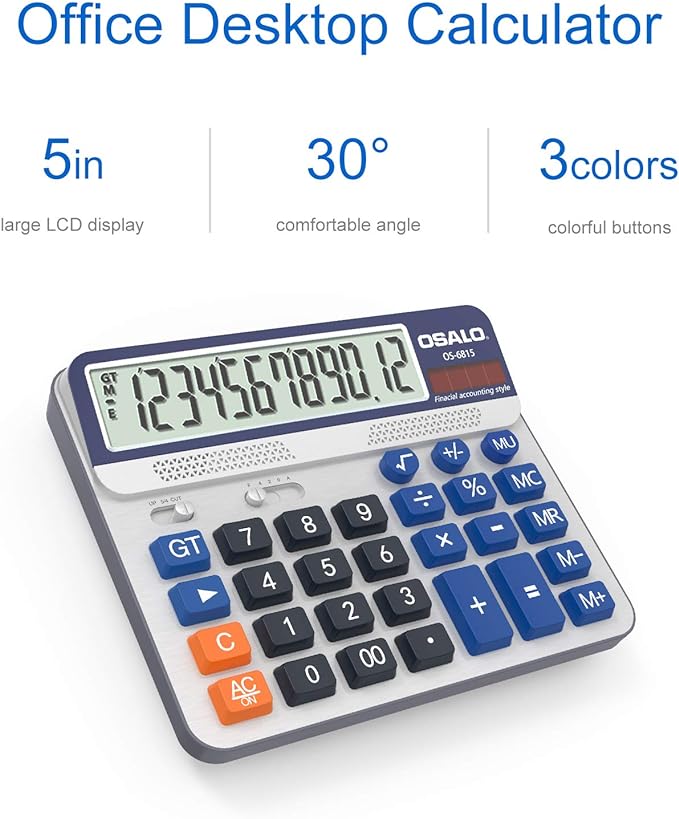 Desktop Calculator Extra Large 5-Inch LCD Display 12-Digit Big Number - Image 2