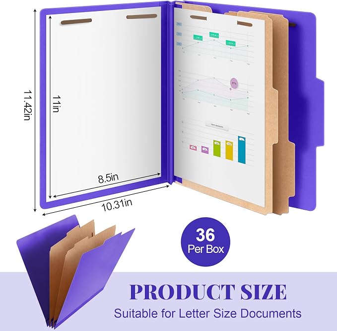 Skyygemm 36 Pcs Classification Folders Letter Size, 2 Divider Pressboard File - Image 2