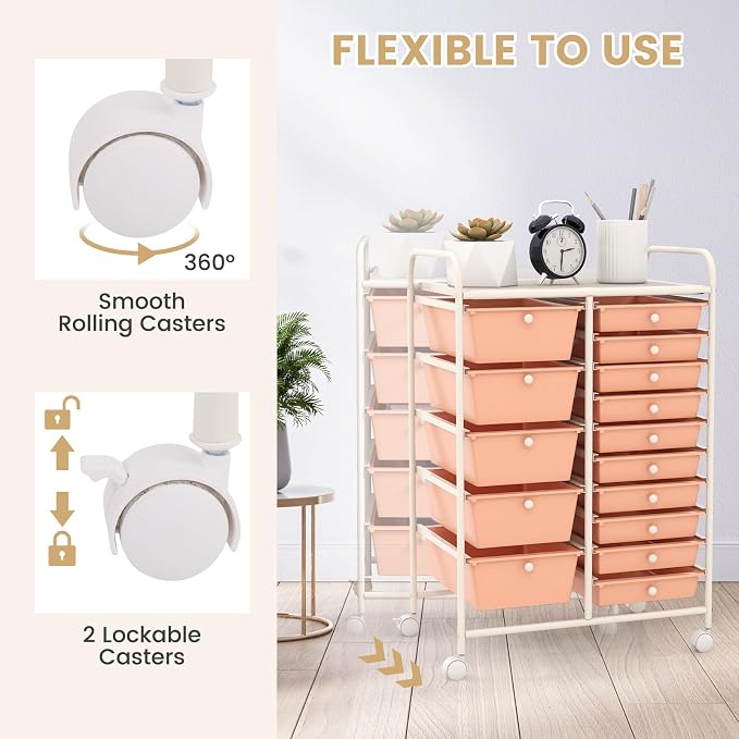 GOFLAME 15-Drawer Rolling Storage Cart, Craft Storage Cart - Image 5
