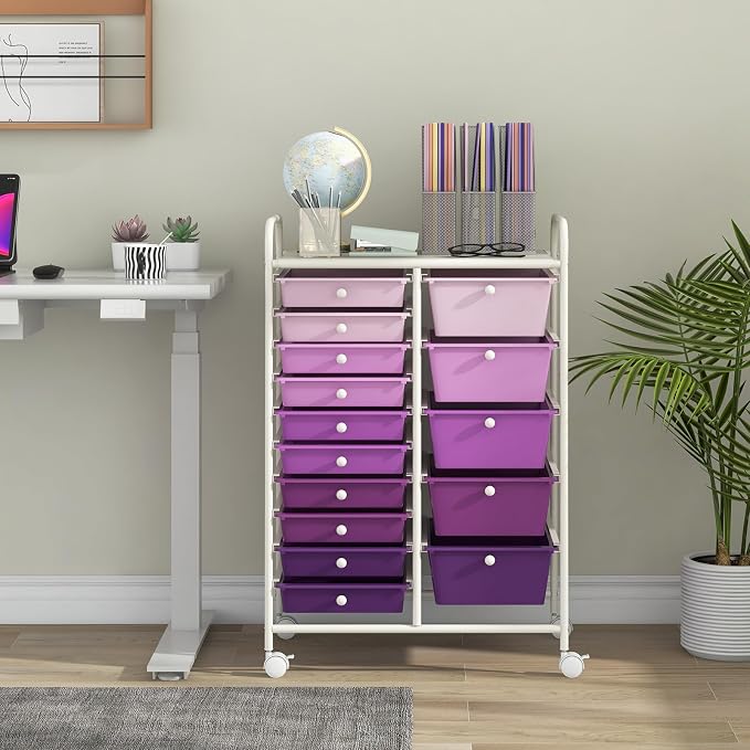 LDAILY 15 Drawer Rolling Storage Cart, Rolling Cart - Image 9