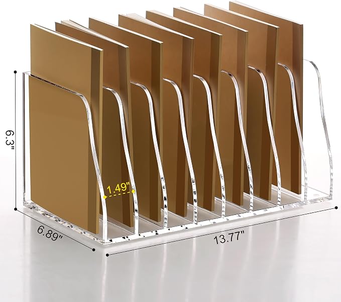 SANRUI Acrylic Desk File Organizer, 8 Vertical Compartments Clear Magazine File - Image 2