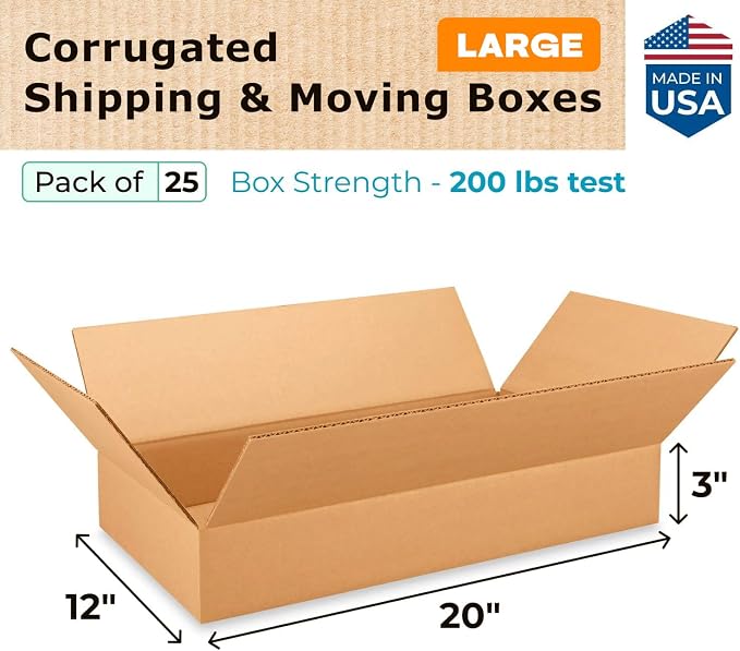 Large Shipping & Moving Boxes 20"L x 12"W x 3"H - Image 2