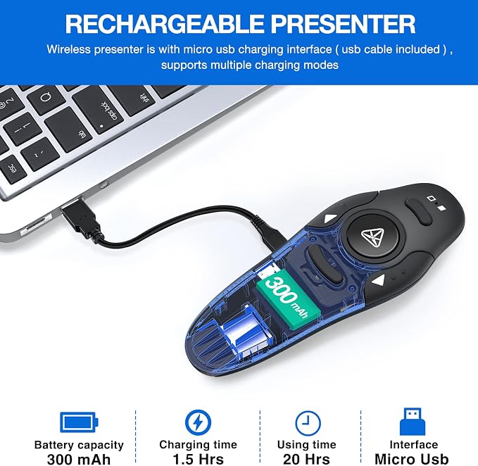 Rechargeable Presentation Clicker Wireless Presenter Remote USB Control - Image 3