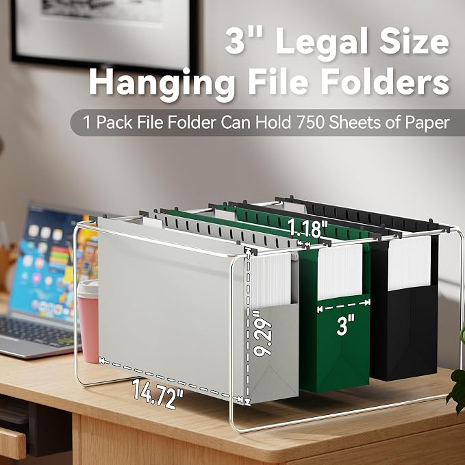 Ansook Plastic Legal Size Hanging File Folders, Heavy Duty 3" Expandable Legal - Image 3