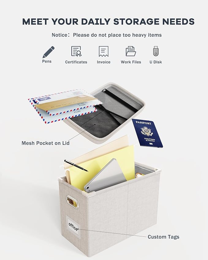 Oterri File Organizer Box with Lid, Hanging Filing File Box with Mesh Pocket - Image 4