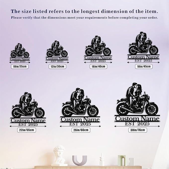 Custom Motorcycle Couple Metal Signs Personalized Biker Couple Name Sign Custom - Image 7