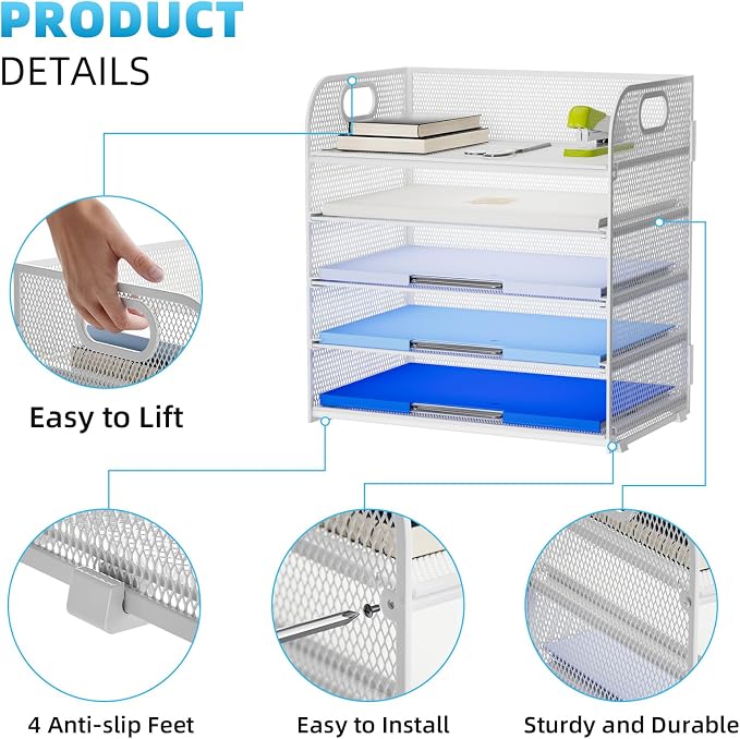 Marbrasse Paper Organizer Letter Tray, 5 Tier Mesh File Organizer - Image 5