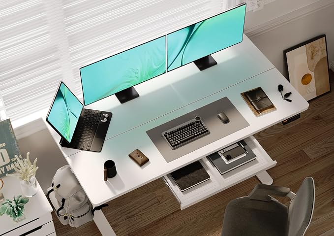 Claiks Standing Desk with Drawers, 55x24 Inch Stand Up Electric Adjustable - Image 2